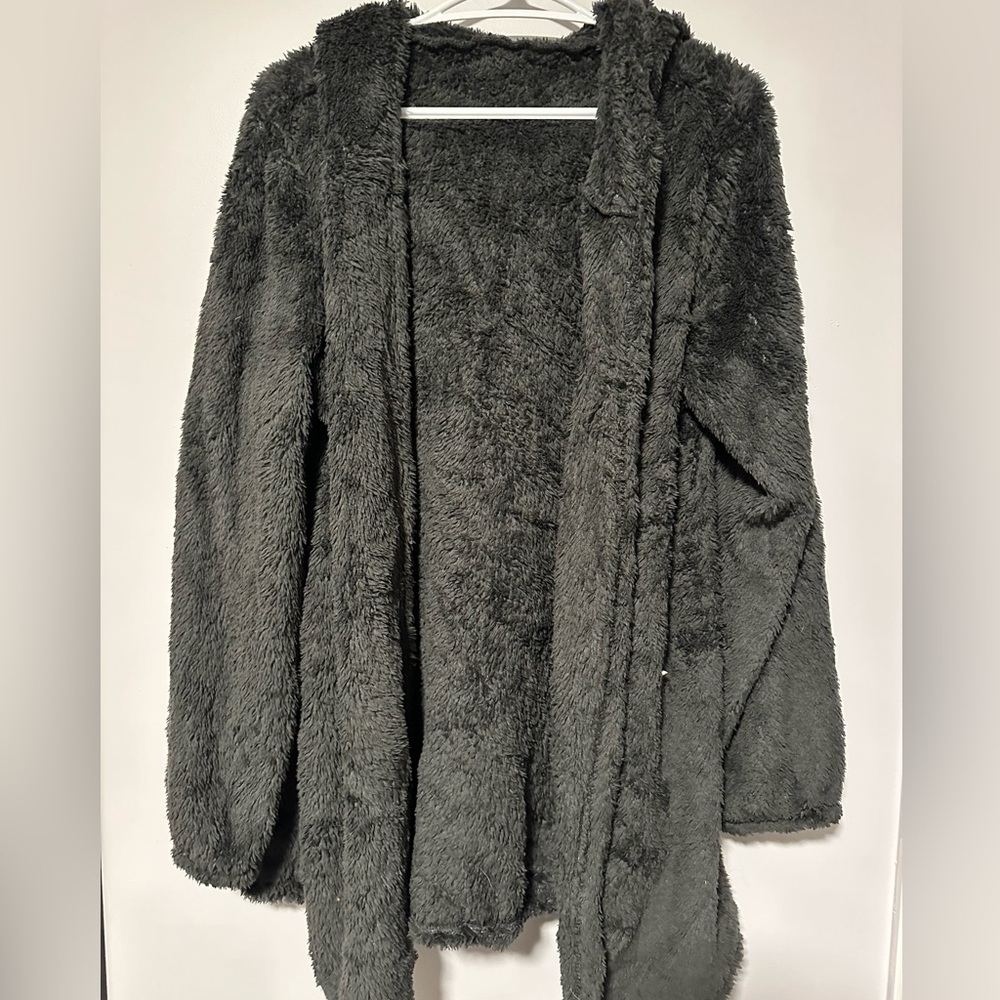 Fluffy hooded cardigan